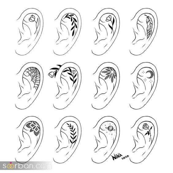 31 طرح تاتو گوش - طرح تاتو کوچک و ظریف برای لاله گوش - پشت گوش و پایین گوش