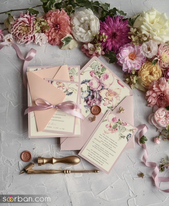20 کارت عروسی پاکت دار طرح گل جدید | جدیدترین طرح کارت عروسی لاکچری و شیک